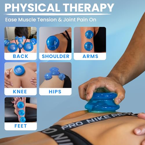 EDGE Silicone Cupping Set, Cupping Kit for Massage Therapy, Long Lasting Cups for Professional & Home Use, Body Sculpt Cup for Cellulite, FSA HSA Eligible, Ultra Transparent Blue (8 count)