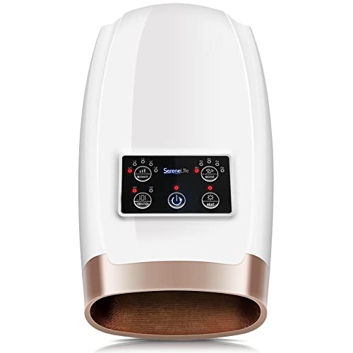 SereneLife Electric Compression Hand Massager - Electric Acupressure Palm Hand Massager w/Air Pressure Heat Compress for Arthritis, Carpal Tunnel, Hand Pain Relief, Finger Numbness (White)