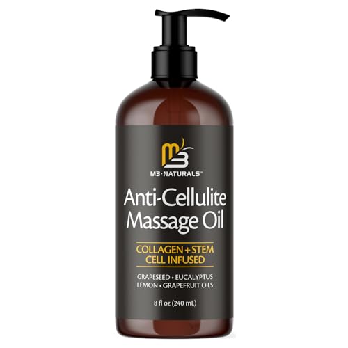 M3 Naturals Anti Cellulite Massage Oil and Firm Dry Brush Kit | Collagen & Stem Cell Skin Tightening Kit | Radiant Body Care Kit for Women