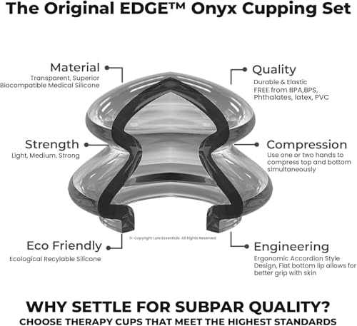 Silicone Cupping Therapy Set Professional Massage Cupping Cups for Cupping Therapy 4 Cup Kit for Massage, Myofascial Release, Cellulite Reduction (Lure Onyx)