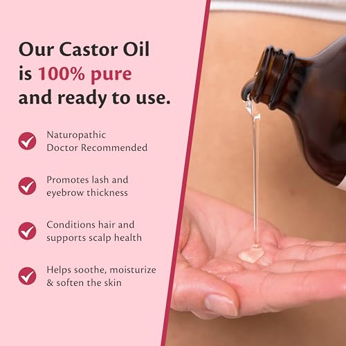 M3 Naturals 100% Pure Castor Oil for Hair Growth, Face and Body Care | Hexane-Free, Cold Pressed, Unrefined in a 16.9 fl oz (500M) Glass Bottle | Promotes Thicker Lashes and Eyebrows