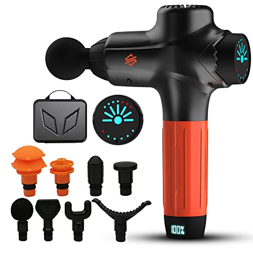 SQUATZ Portable Electric Massage Gun - Touchscreen Controls, Handheld Deep Tissue Massager for Sports Relief, 7 Speed Levels & 8 Massage Heads, 4800mAh Battery, High Power & Low Noise