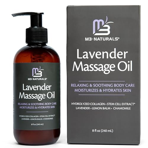 Lavender Sensual Massage Oil with Collagen and Stem Cells, Skin Tightening Therapy for Bum, Thighs, and Belly, Fast-Absorbing Cellulite Oil by M3 Naturals