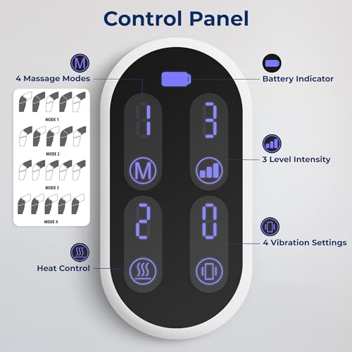 SereneLife Air Compression Knee Massager for Pain Relief and Therapy, Knee Elbow Shoulder Brace Wrap with 4 Vibration 2 Heating Modes 4 Airbags, Smart LED Controller, Ice Pack for Cold Massage