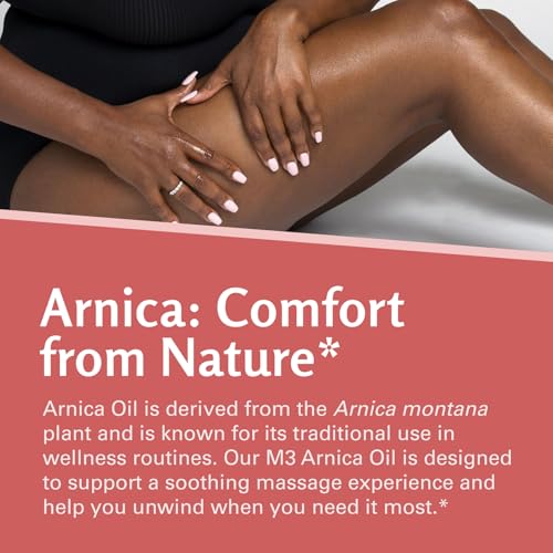 M3 Naturals Arnica Sore Muscle Massage Oil with Collagen, Stem Cells, and Menthol, Anti-Cellulite Therapy for Full Body, Fast-Absorbing Multipurpose Treatment