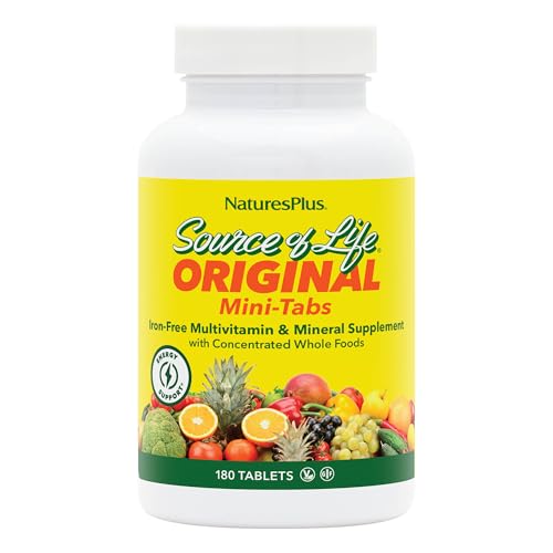 Natures Plus Source of Life No Iron - 180 Mini-Tabs, Pack of 2 - Multi-Vitamin & Mineral Supplement - Supports Natural Energy & Overall Well-Being - Gluten Free, Vegetarian - 60 Total Servings