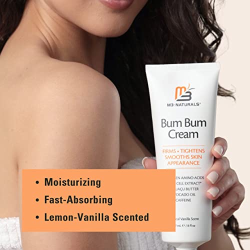 Bum Bum Cream with Lemon Vanilla Scent, 2-in-1 Skin Care Cellulite Treatment & Massage Lotion, Non-Greasy Skin Tightening for Firm Butt, Belly, and Thighs with Cupuaçu, Collagen, and Caffeine, 8 Fl Oz