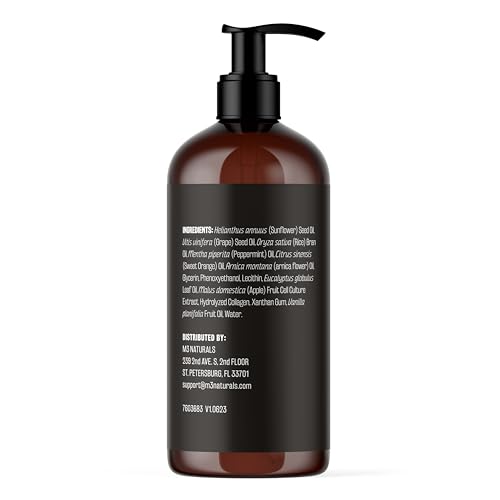 M3 Naturals Arnica Sore Muscle Massage Oil with Collagen, Stem Cells, and Menthol, Anti-Cellulite Therapy for Full Body, Fast-Absorbing Multipurpose Treatment