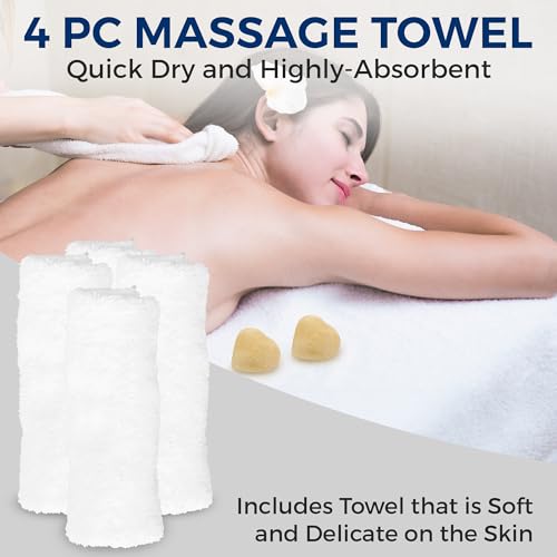SereneLife Salt Massage Stones Set with Towels - Hand-Carved Stone for Massage Therapy, Deodorant | Salt and Sugar Scrubs | Includes 4 Massage Towel Set Made from Ultra-Absorbent Extra Soft Cotton