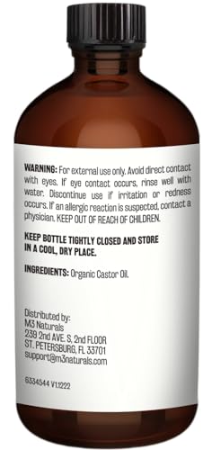M3 Naturals Pure Castor Oil Pack Kit, Large Hexane-Free Cold-Pressed in Glass Bottle with Adjustable Reusable Organic Cotton Wrap for Detox and Wellness (1 of Each)