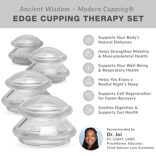 Lure Essentials Edge Silicone Cupping Set, Cupping Kit for Massage Therapy, Long Lasting Cups for Professional & Home Use, Body Sculpt Cup for Cellulite, FSA HSA Eligible, Ultra Transparent Clear