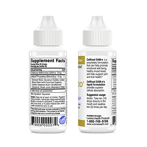 Cellfood SAM-e Liquid Formula+ - 1 fl oz, Pack of 2 -Easier Absorption & Better Bioavailability - Gluten Free, Non-GMO - 60-Day Supply