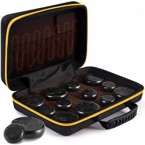 SereneLife Portable Basalt Stone Massage Set with Heating Bag - Hot Stone Massaging Black Basalt Kit, 12 Rocks Massage Stones and Warmer Set, Soothing Massage Accessories