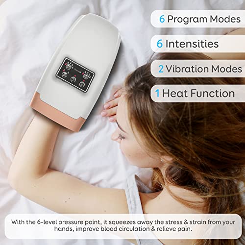 SereneLife Electric Compression Hand Massager - Electric Acupressure Palm Hand Massager w/Air Pressure Heat Compress for Arthritis, Carpal Tunnel, Hand Pain Relief, Finger Numbness (White)