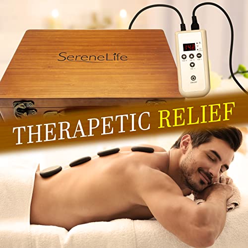 Hot Stones Massage Set with Warmer - Warm Round Basalt Stone Pack Heated Body Massaging Kit w/ Portable Electric Heater Bag 12 Large Small Rock, Digital Controller, for Professional & Home Spa Therapy