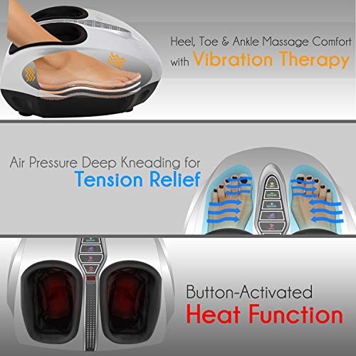 SereneLife Vibration Therapy Full Foot Massager-for Pain Relief and Comfort with Heat Function and Different Intensity Levels,Remote Control-Works On Heels,Toes and Ankles-SereneLife