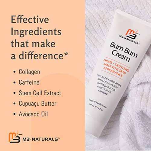 Bum Bum Cream with Lemon Vanilla Scent, 2-in-1 Skin Care Cellulite Treatment & Massage Lotion, Non-Greasy Skin Tightening for Firm Butt, Belly, and Thighs with Cupuaçu, Collagen, and Caffeine, 8 Fl Oz