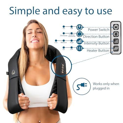 InvoSpa Shiatsu Massager with Heat - Deep Tissue Kneading Pillow for Neck, Shoulders, and Back - Electric Full Body Massage