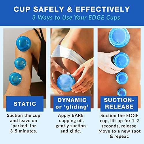 EDGE Silicone Cupping Set, Cupping Kit for Massage Therapy, Long Lasting Cups for Professional & Home Use, Body Sculpt Cup for Cellulite, FSA HSA Eligible, Ultra Transparent Blue (8 count)