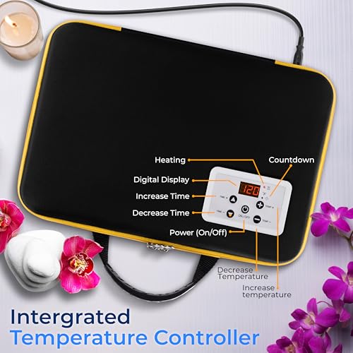 SereneLife Portable Basalt Stone Massage Set with Heating Bag - Hot Stone Massaging Black Basalt Kit, 12 Rocks Massage Stones and Warmer Set, Soothing Massage Accessories