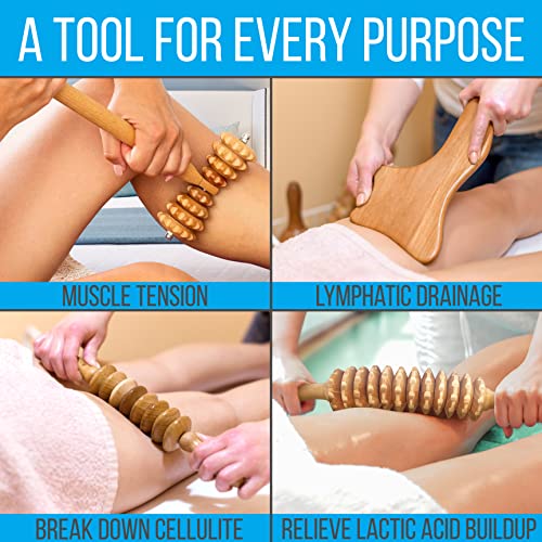 SereneLife 6 Piece Wooden Massage Roller Kit w/Hard Case, Anti Cellulite Lymphatic Drainage Tool for Body Sculpting and Shaping