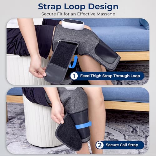 SereneLife Air Compression Knee Massager for Pain Relief and Therapy, Knee Elbow Shoulder Brace Wrap with 4 Vibration 2 Heating Modes 4 Airbags, Smart LED Controller, Ice Pack for Cold Massage