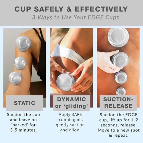 Lure Essentials Edge Silicone Cupping Set, Cupping Kit for Massage Therapy, Long Lasting Cups for Professional & Home Use, Body Sculpt Cup for Cellulite, FSA HSA Eligible, Ultra Transparent Clear