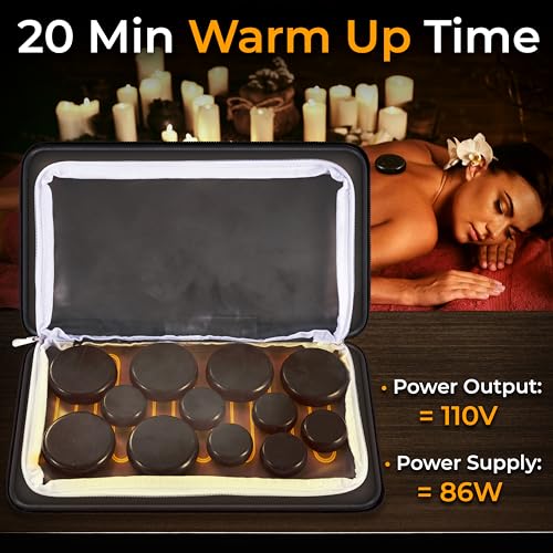 SereneLife Portable Basalt Stone Massage Set with Heating Bag - Hot Stones Massaging Black Basalt Kit, 12 Rocks Massage Stones and Warmer Set, Soothing Massage Accessories