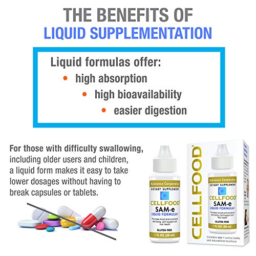 Cellfood SAM-e Liquid Formula+ - 1 fl oz, Pack of 2 -Easier Absorption & Better Bioavailability - Gluten Free, Non-GMO - 60-Day Supply