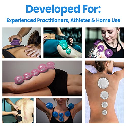 EDGE Silicone Cupping Set, Cupping Kit for Massage Therapy, Long Lasting Cups for Professional & Home Use, Body Sculpt Cup for Cellulite, FSA HSA Eligible, Ultra Transparent Blue (8 count)