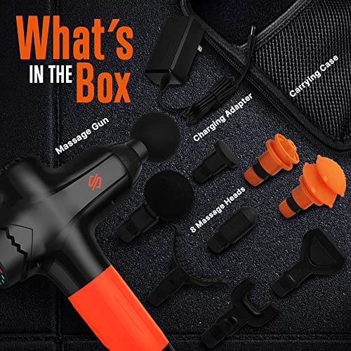 SQUATZ Portable Electric Massage Gun - Touchscreen Controls, Handheld Deep Tissue Massager for Sports Relief, 7 Speed Levels & 8 Massage Heads, 4800mAh Battery, High Power & Low Noise