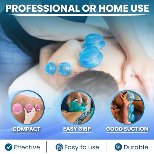 Silicone Cupping Therapy Set Professional Massage Cupping Cups for Cupping Therapy 4 Cup Kit for Massage, Myofascial Release, Cellulite Reduction (Lure Blue)