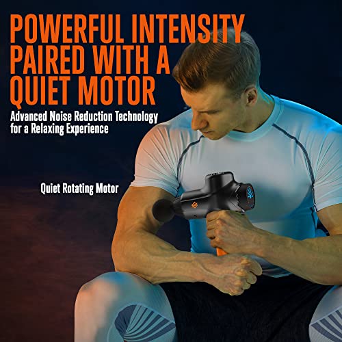 SQUATZ Portable Electric Massage Gun - Touchscreen Controls, Handheld Deep Tissue Massager for Sports Relief, 7 Speed Levels & 8 Massage Heads, 4800mAh Battery, High Power & Low Noise