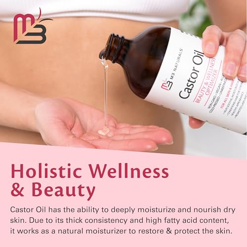 M3 Naturals 100% Pure Castor Oil for Hair Growth, Face and Body Care | Hexane-Free, Cold Pressed, Unrefined in a 16.9 fl oz (500M) Glass Bottle | Promotes Thicker Lashes and Eyebrows