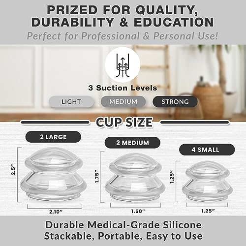 Lure Essentials Edge Silicone Cupping Set, Cupping Kit for Massage Therapy, Long Lasting Cups for Professional & Home Use, Body Sculpt Cup for Cellulite, Ultra Transparent Clear (8 Count)