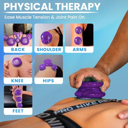 Silicone Cupping Therapy Set Professional Massage Cupping Cups for Cupping Therapy 4 Cup Kit for Massage, Myofascial Release, Cellulite Reduction (Lure Purple)