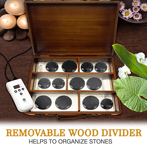 Hot Stones Massage Set with Warmer - Warm Round Basalt Stone Pack Heated Body Massaging Kit w/ Portable Electric Heater Bag 12 Large Small Rock, Digital Controller, for Professional & Home Spa Therapy