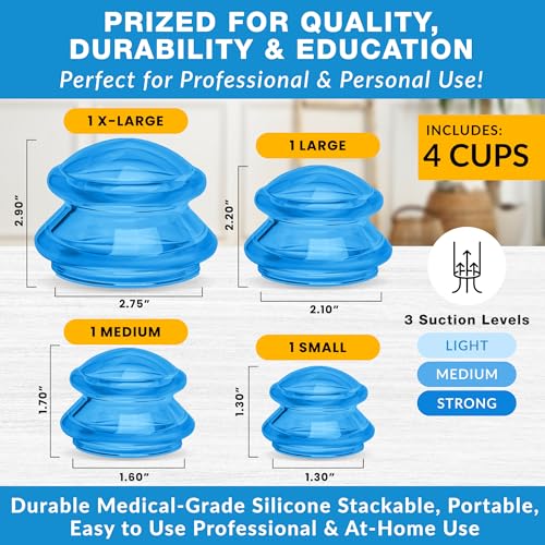 Silicone Cupping Therapy Set Professional Massage Cupping Cups for Cupping Therapy 4 Cup Kit for Massage, Myofascial Release, Cellulite Reduction (Lure Blue)