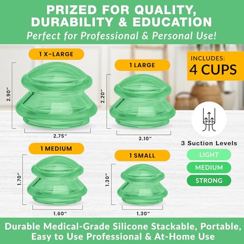 Silicone Cupping Therapy Set Professional Massage Cupping Cups for Cupping Therapy 4 Cup Kit for Massage, Myofascial Release, Cellulite Reduction (Lure Green)