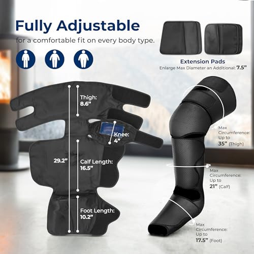 SereneLife Air Compression Leg Massager, Full Leg Massager with Heat and Compression, Ice Pack, Portable and Adjustable with 6 Modes 3 Vibrations 3 Intensities, 11 Airbags for Thigh Calf Foot Massage