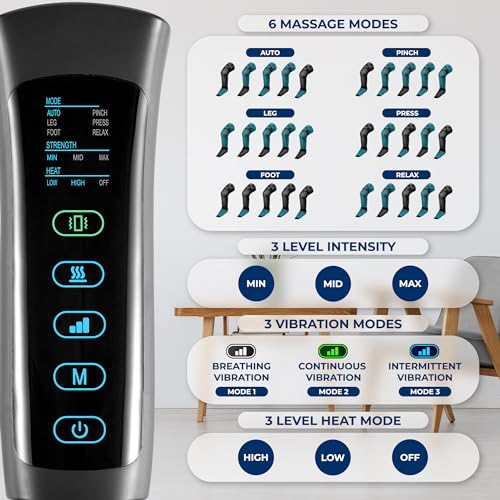 SereneLife Air Compression Leg Massager, Full Leg Massager with Heat and Compression, Ice Pack, Portable and Adjustable with 6 Modes 3 Vibrations 3 Intensities, 11 Airbags for Thigh Calf Foot Massage