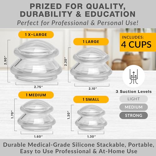 Lure Essentials Edge Silicone Cupping Set, Cupping Kit for Massage Therapy, Long Lasting Cups for Professional & Home Use, Body Sculpt Cup for Cellulite, FSA HSA Eligible, Ultra Transparent Clear