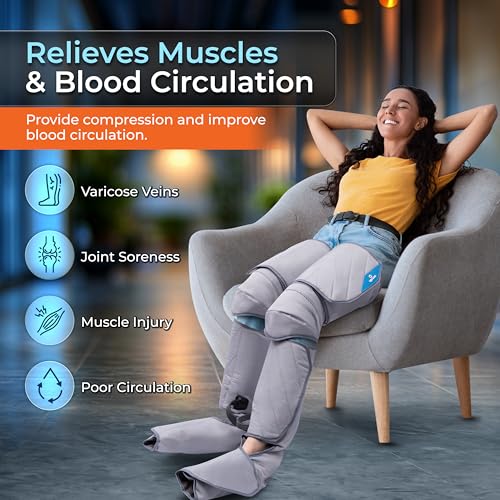 SereneLife Air Compression Leg Massager, Full Leg Massager with Heat and Compression, Portable and Adjustable with 6 Modes 3 Vibrations 3 Intensities, 11 Airbags for Thigh Calf Foot Massage