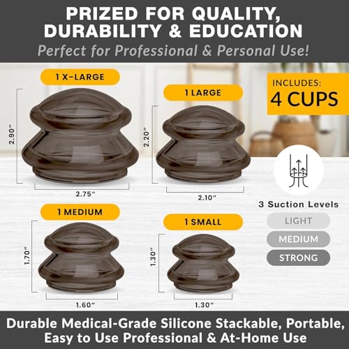 Silicone Cupping Therapy Set Professional Massage Cupping Cups for Cupping Therapy 4 Cup Kit for Massage, Myofascial Release, Cellulite Reduction (Lure Onyx)
