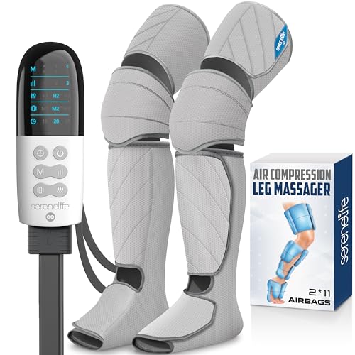 SereneLife Air Compression Leg Massager, Full Leg Massager with Heat and Compression, Portable and Adjustable with 6 Modes 3 Vibrations 3 Intensities, 11 Airbags for Thigh Calf Foot Massage