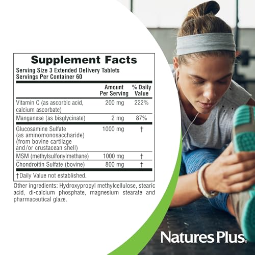 NaturesPlus Advanced Therapeutics Glucosamine/Chondroitin/MSM Ultra Rx Joint Tablets, Extended Delivery - 180 Tablets - High Potency Joint Support Supplement - Gluten-Free - 60 Servings