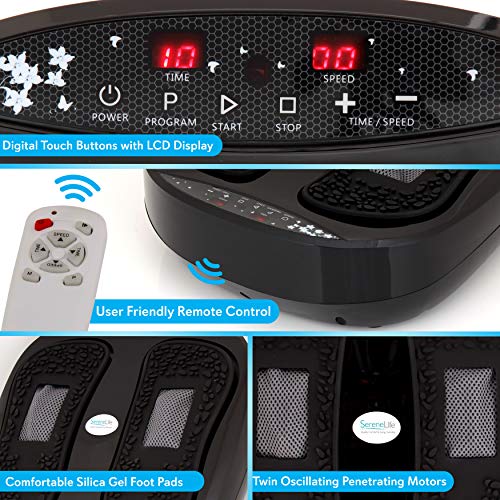 SereneLife Hurtle Shiatsu Foot Massager Machine - Chinese Reflexology, Sitting Remote Control Option, Simple Cleaning Pads, 2 Functions Massage and Beating | Auto-Programs Adjustable Time & Settings