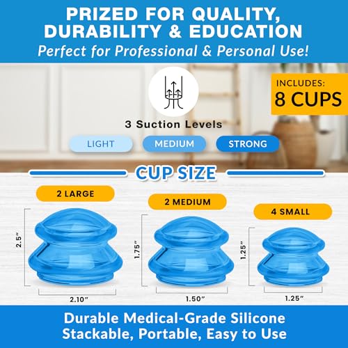 EDGE Silicone Cupping Set, Cupping Kit for Massage Therapy, Long Lasting Cups for Professional & Home Use, Body Sculpt Cup for Cellulite, FSA HSA Eligible, Ultra Transparent Blue (8 count)