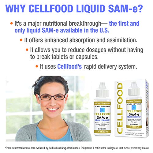 Cellfood SAM-e Liquid Formula+ - 1 fl oz, Pack of 2 -Easier Absorption & Better Bioavailability - Gluten Free, Non-GMO - 60-Day Supply