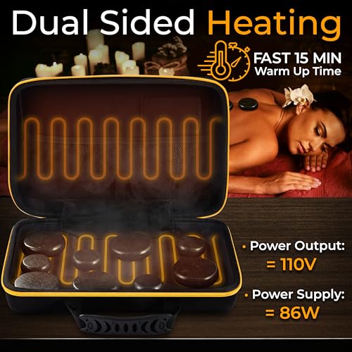 SereneLife Portable Basalt Stone Massage Set with Heating Bag - Hot Stone Massaging Black Basalt Kit, 12 Rocks Massage Stones and Warmer Set, Soothing Massage Accessories